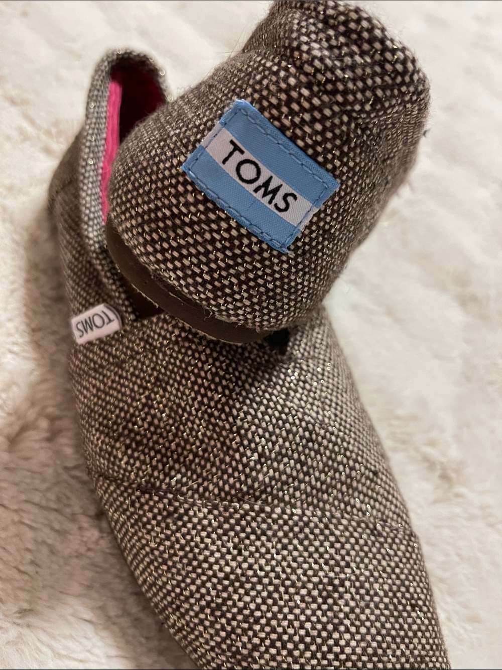 Toms Metallic Silver & Brown Woven Slip-On Flats